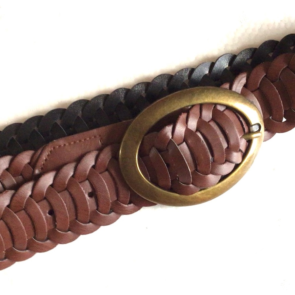 Women's Braided Woven Brown Leather Belt